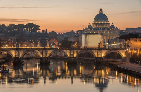 View of the Ponte Sant'Angelo and St Peter’s Basilica